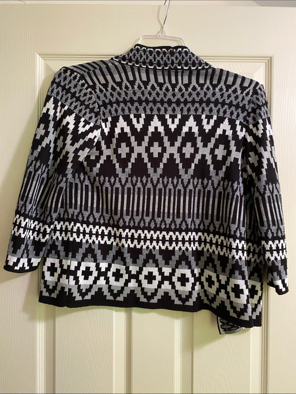 Ruby Rd. Black & White Geometric Open-Front Knit Jacket - Picture 2 of 3